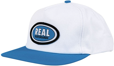 Real Skateboards Hat Oval Snapback White/Blue Patch