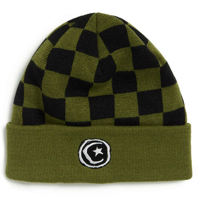 Foundation Beanie Star and Moon Checker Oilve Black