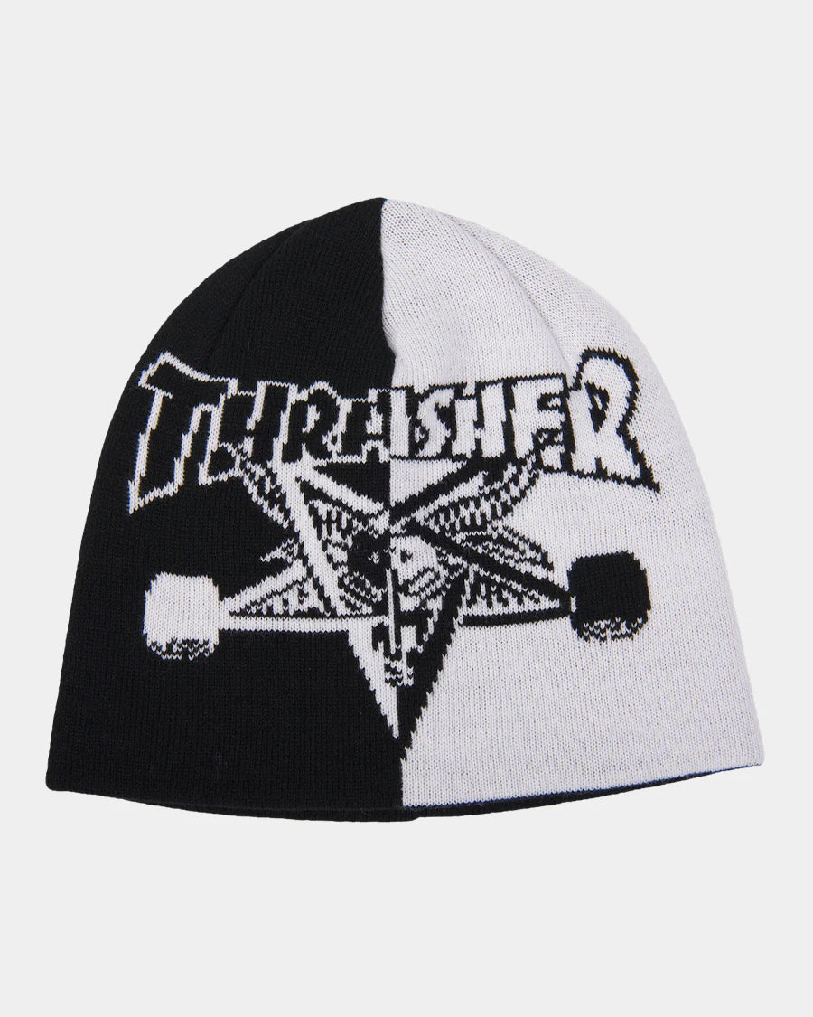 Thrasher Beanie Skategoat Split Skully Black White