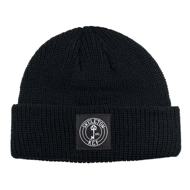 Skeleton Key Beanie Black Ribbed Fisherman