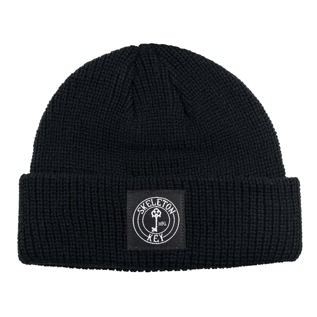 Skeleton Key Beanie Black Ribbed Fisherman