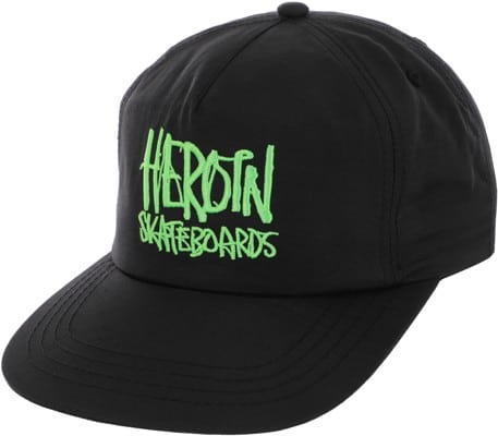 Heroin Hat Script Black Green Nylon Snapback