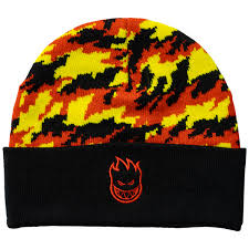 Spitfire Beanie Flame Cuff Black Red Yellow