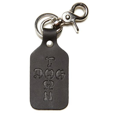Dogtown Keychain Clip-On Cross Letters Leather Black