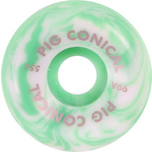 Load image into Gallery viewer, Pig Wheels Conical Green Swirl 55mm 99A