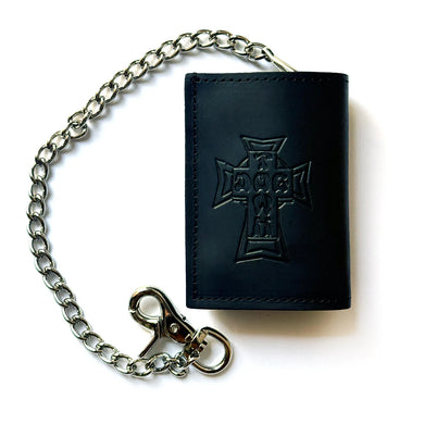 Dogtown Cross SM trifold Leather Chain Wallet BLK