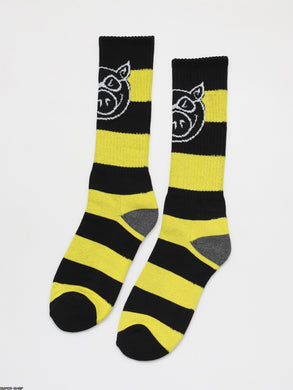 Pig Socks Pig Head Striped Tall Yellow Black
