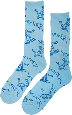 Thrasher Socks Gonz Logo Pattern Light Blue