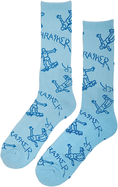 Thrasher Socks Gonz Logo Pattern Light Blue