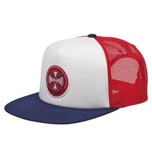 Load image into Gallery viewer, Independent Trucker Hat Cross Red/White/Blue