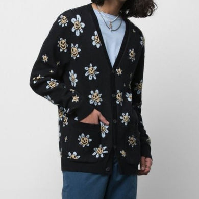 Vans Cardigan Hilltop Sweater Trippy Grin Flower Black