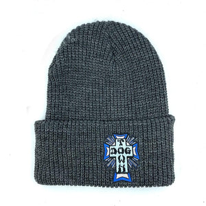Dogtown Beanie Blue Cross Patch Charcoal