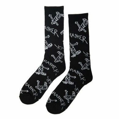 Thrasher Socks Gonz Logo Pattern Black/White