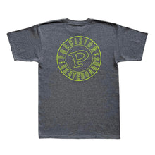 Load image into Gallery viewer, Precision Tee Circle Logo Heather Charcoal (Lime Green Ink)