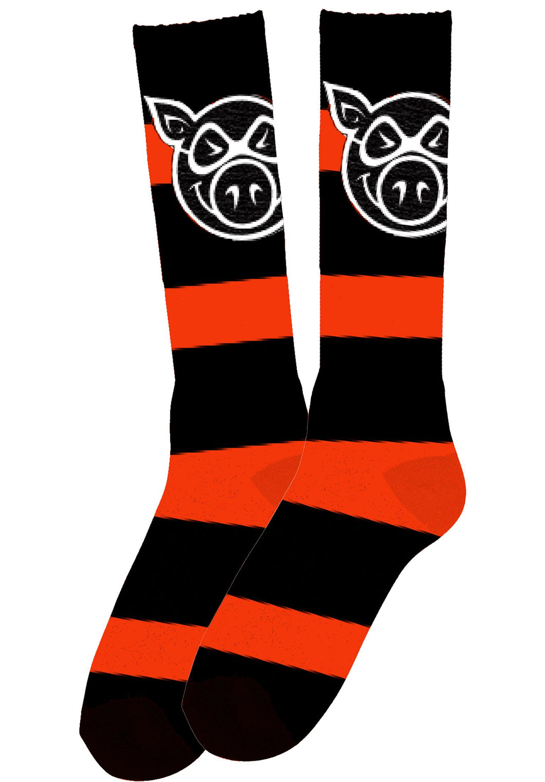 Pig Socks Pig Head Striped Tall Neon Orange Black