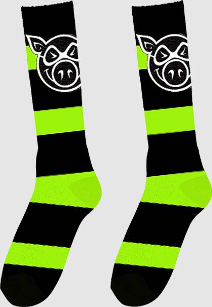 Pig Socks Pig Head Striped Tall Green Black