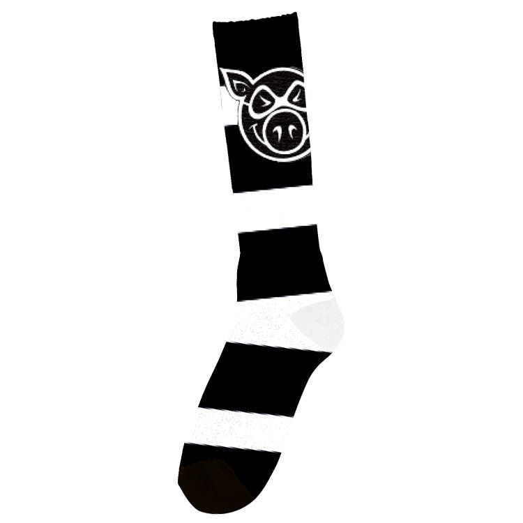 Pig Socks Pig Head Striped Tall White Black
